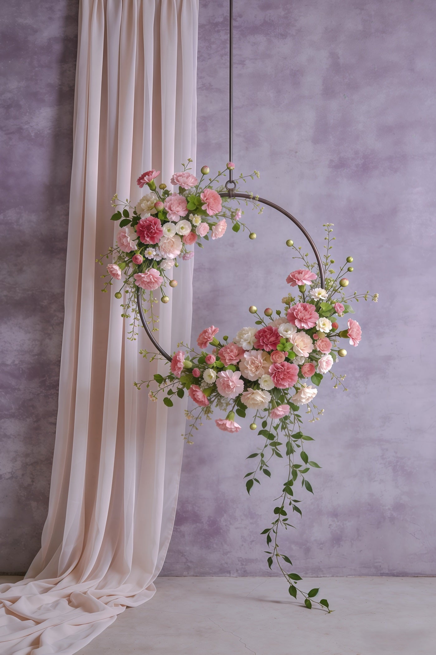 Carnation Mother's Day Backdrop Lavender Hanging Hoop Blossom Mother's Day Backdrop CSH63-56