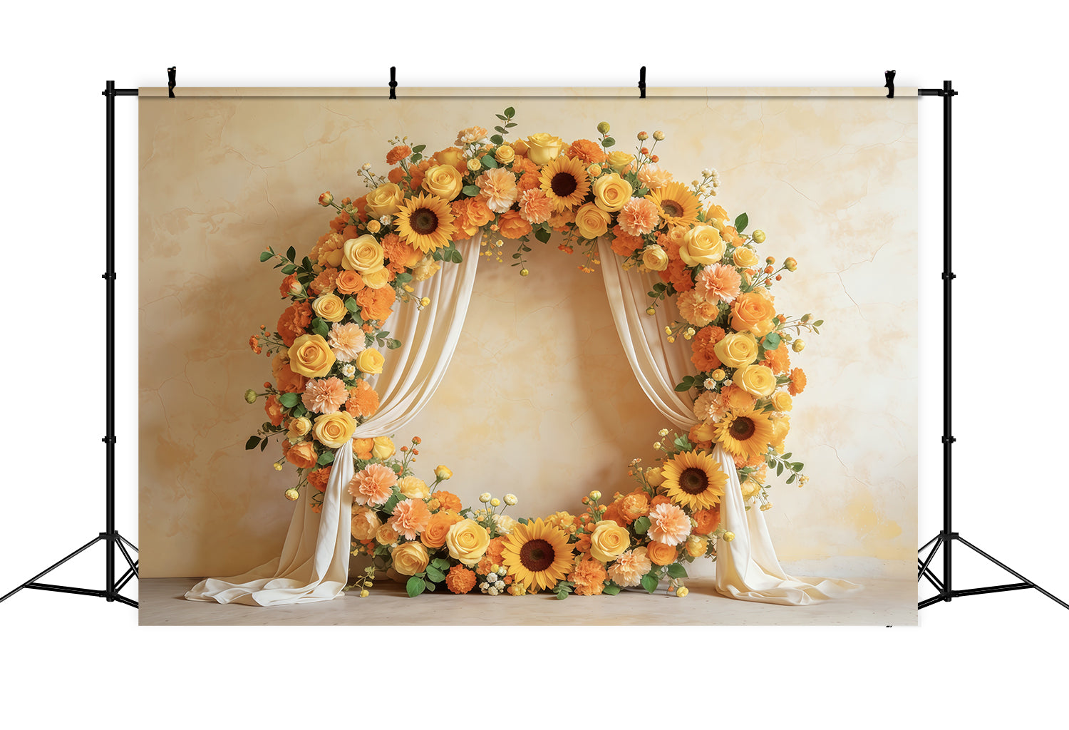 Floral Wreath Mother's Day Backdrop Sunflower Rose Circular Frame Mothers Day Backdrop CSH63-57