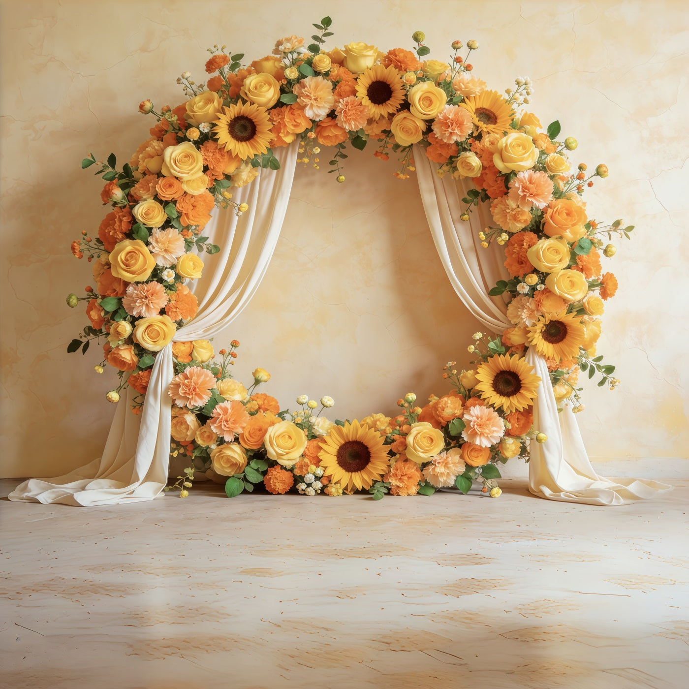 Floral Wreath Mother's Day Backdrop Sunflower Rose Circular Frame Mothers Day Backdrop CSH63-57