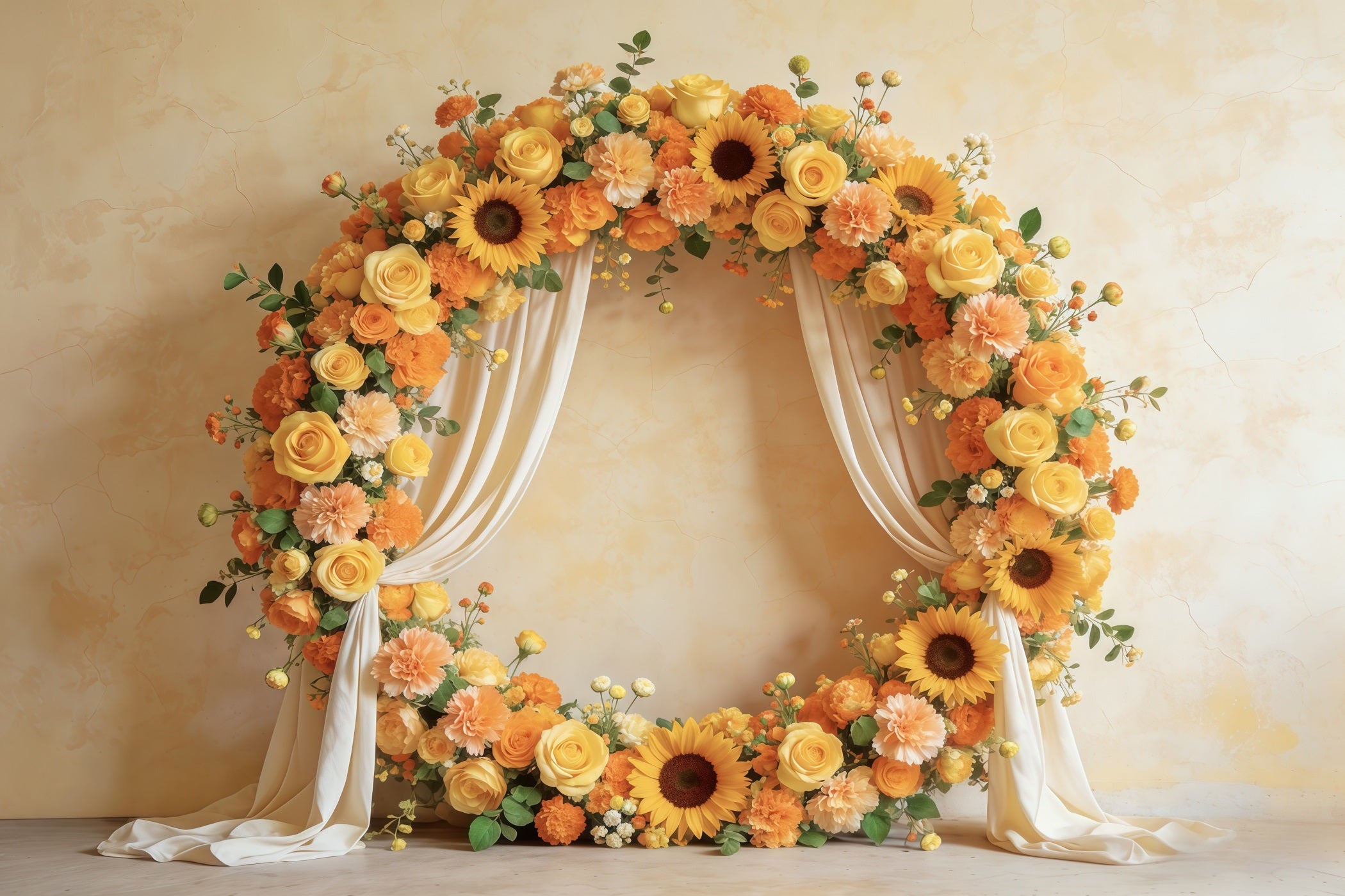 Floral Wreath Mother's Day Backdrop Sunflower Rose Circular Frame Mothers Day Backdrop CSH63-57