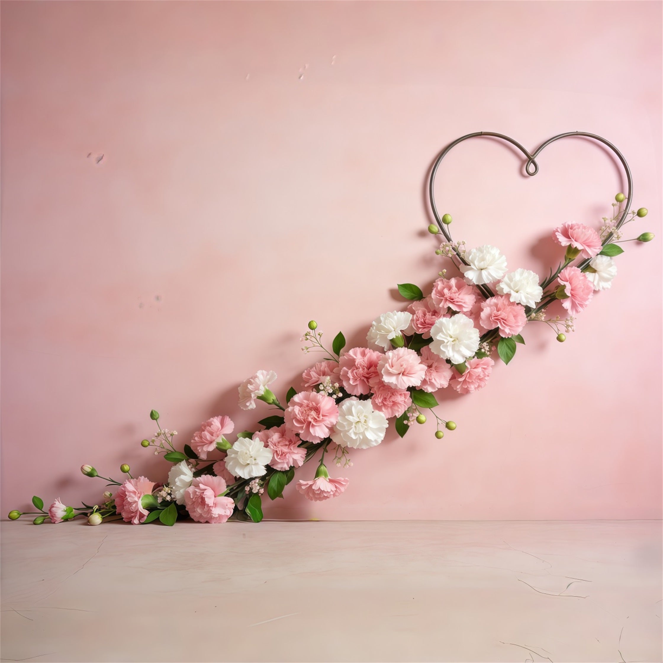 Floral Wreath Mother's Day Backdrop Pink Heart Carnation Garland Mothers Day Backdrop CSH63-58