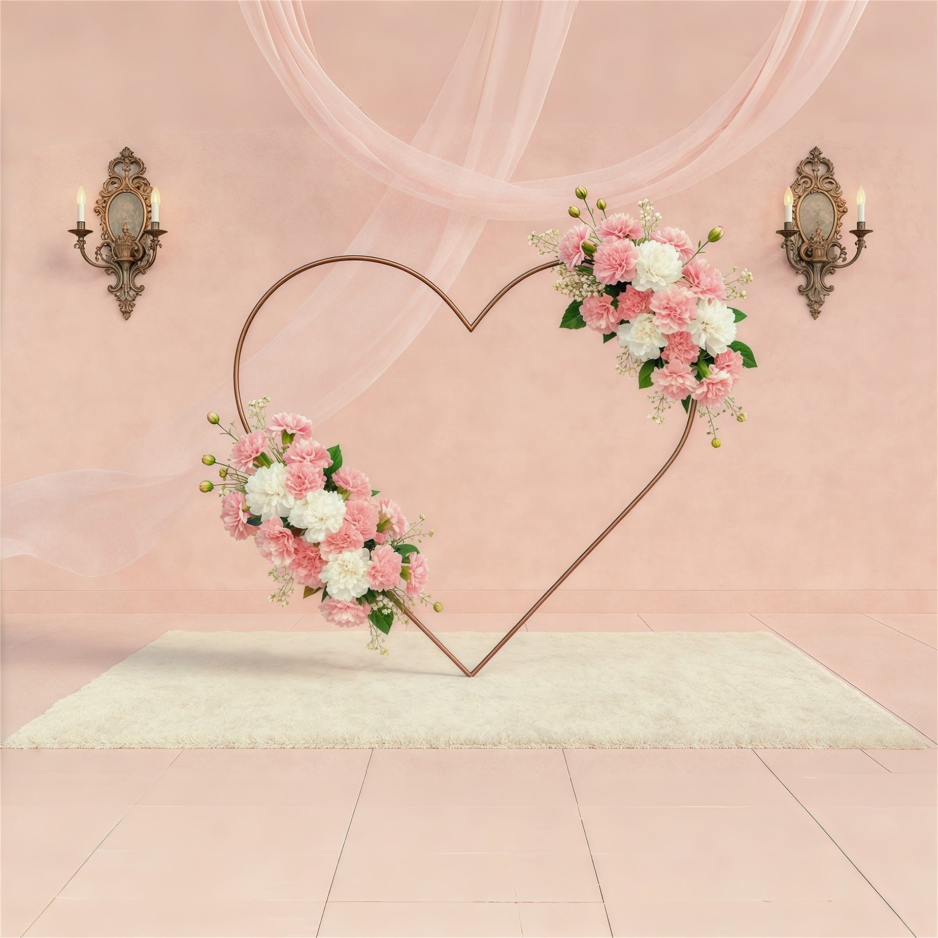 Floral Wreath Mother's Day Backdrop Blush Heart Flower Frame Mothers Day Backdrop CSH63-59
