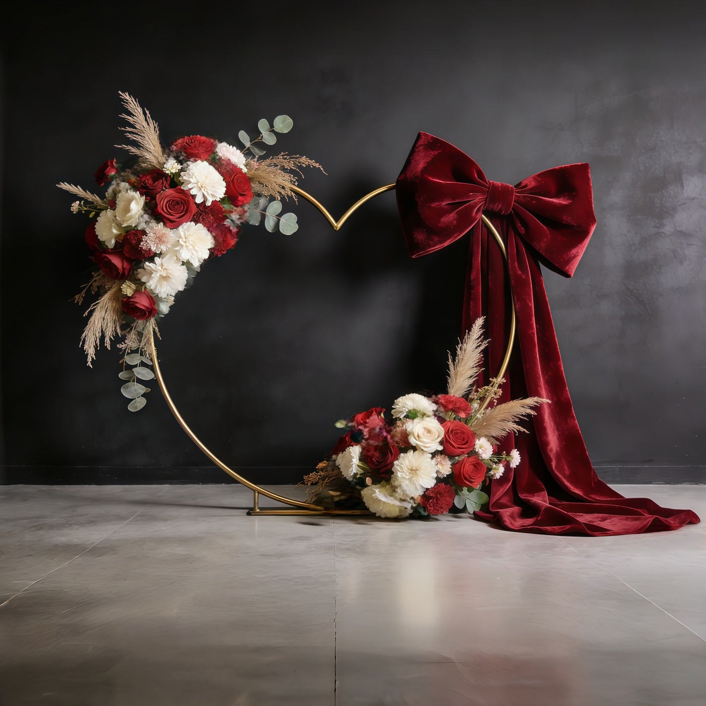 Floral Wreath Mother's Day Backdrop Burgundy Velvet Heart Bloom Mothers Day Backdrop CSH63-60