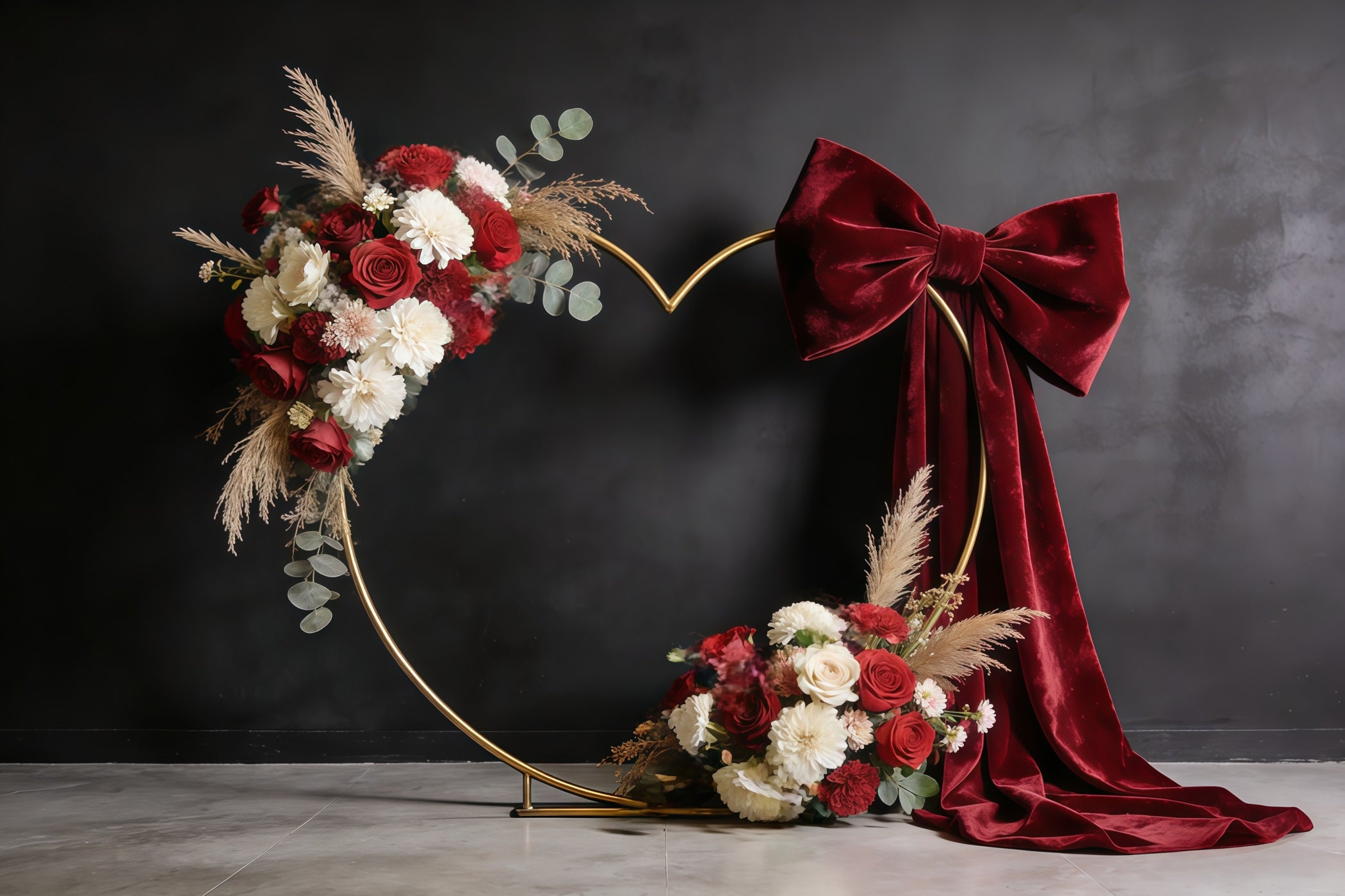 Floral Wreath Mother's Day Backdrop Burgundy Velvet Heart Bloom Mothers Day Backdrop CSH63-60