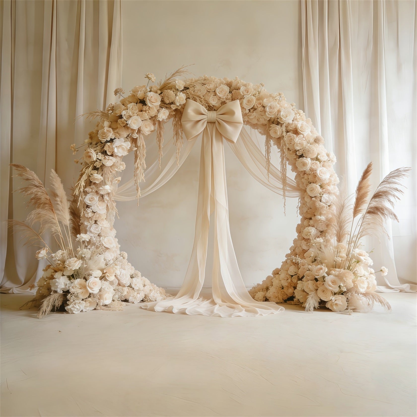 Floral Wreath Mother's Day Backdrop Ivory Pampas Flower Arch Mothers Day Backdrop CSH63-61