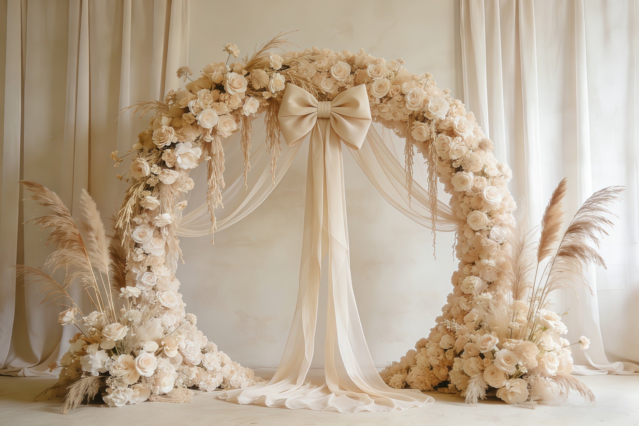 Floral Wreath Mother's Day Backdrop Ivory Pampas Flower Arch Mothers Day Backdrop CSH63-61