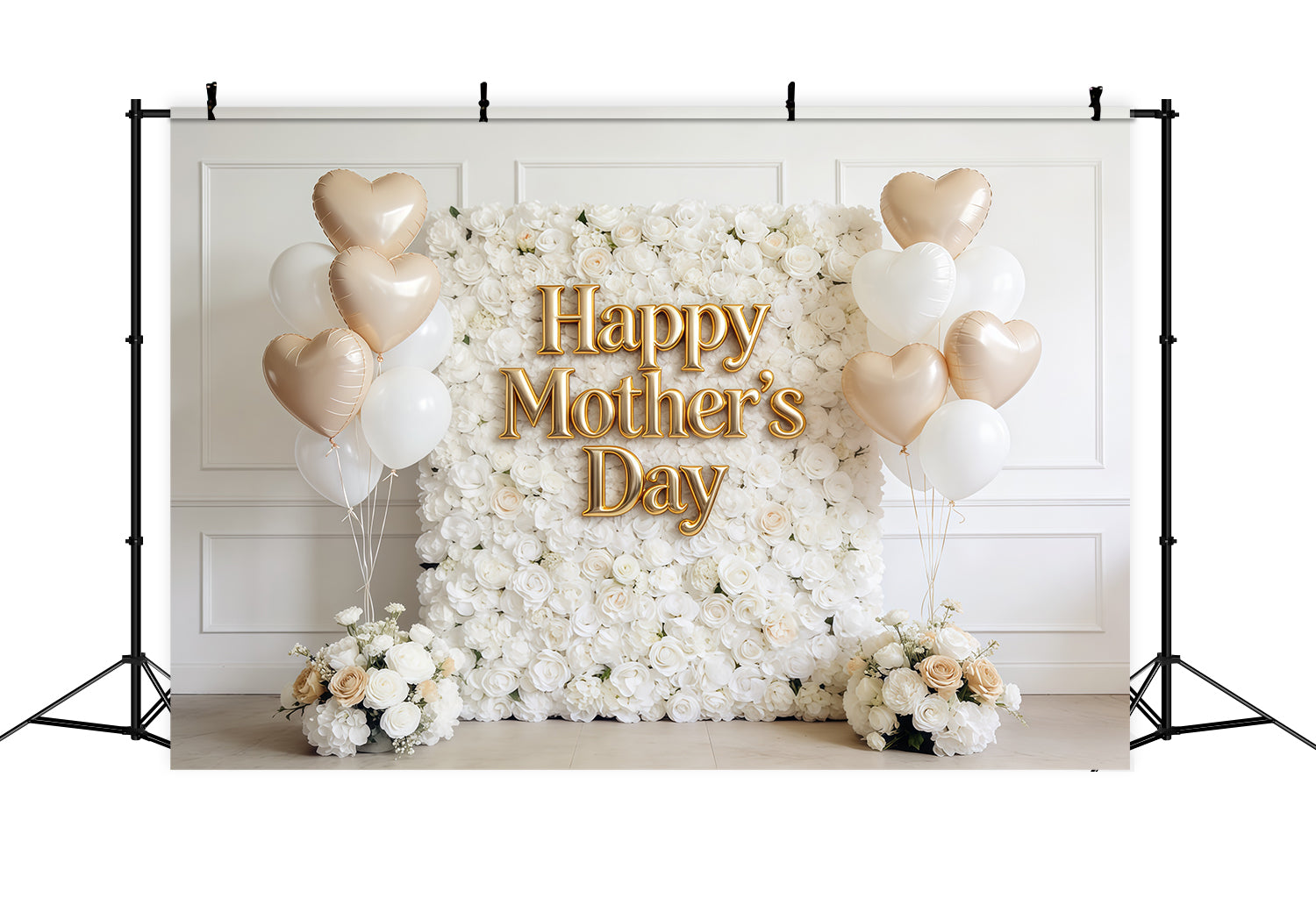 Mother’s Day Lettering Backdrop White Rose Balloon Wall Mother's Day Photo Backdrop CSH63-62