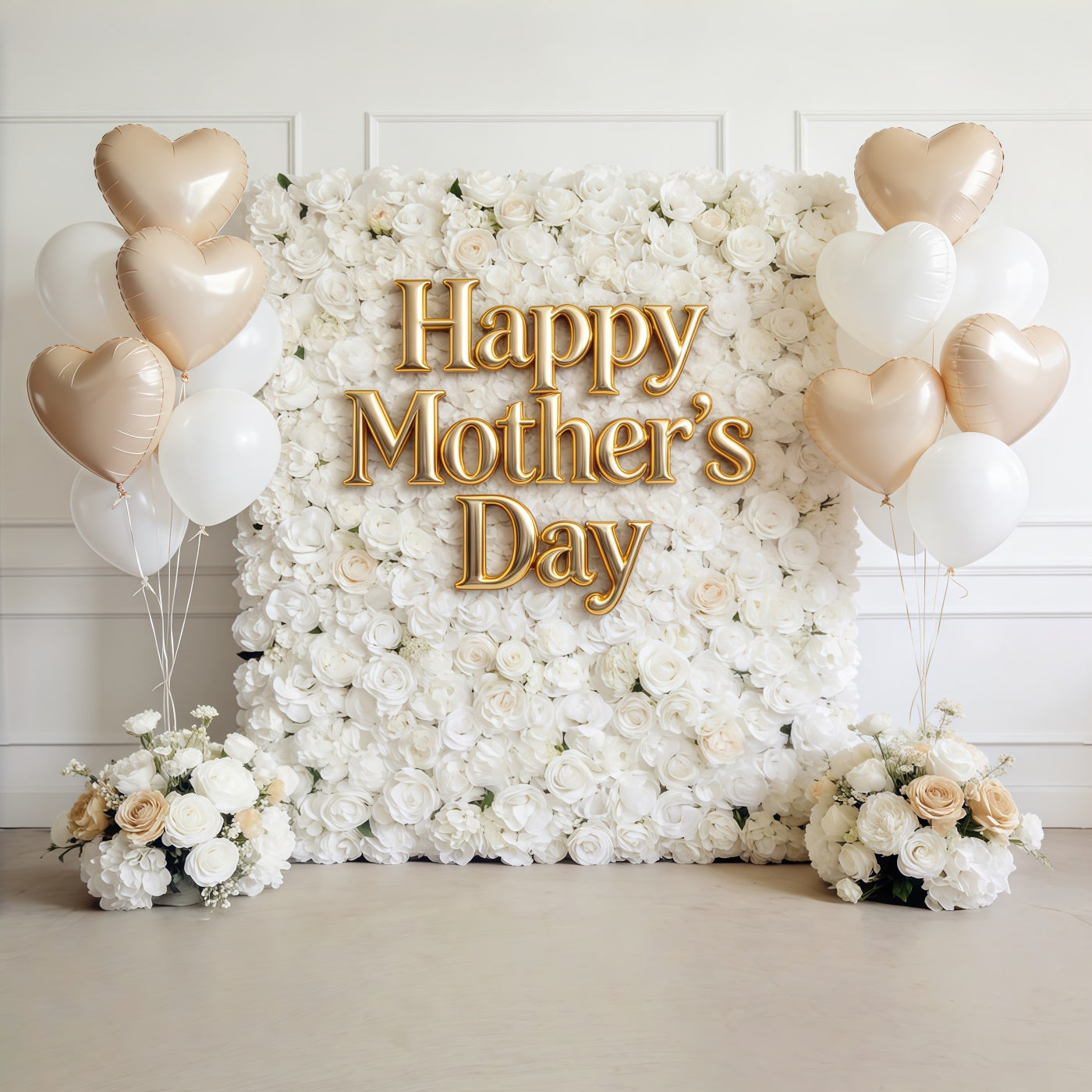 Mother’s Day Lettering Backdrop White Rose Balloon Wall Mother's Day Photo Backdrop CSH63-62