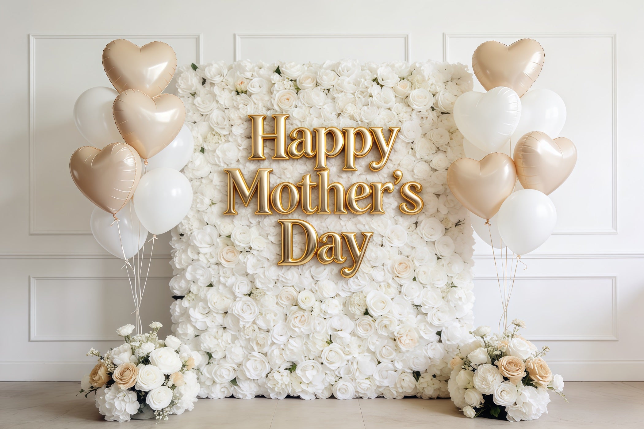 Mother’s Day Lettering Backdrop White Rose Balloon Wall Mother's Day Photo Backdrop CSH63-62