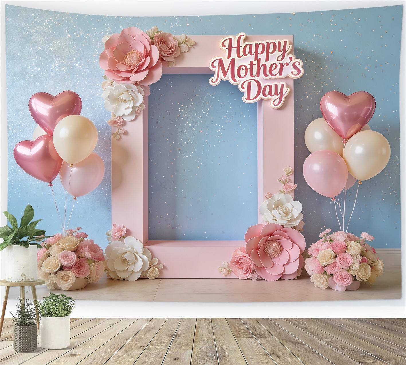 Mother’s Day Lettering Backdrop Pink Floral Balloon Frame Mother's Day Photo Backdrop CSH63-63