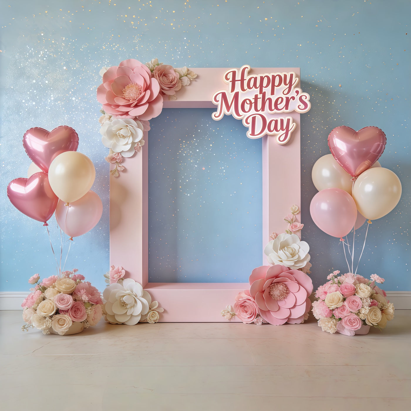 Mother’s Day Lettering Backdrop Pink Floral Balloon Frame Mother's Day Photo Backdrop CSH63-63