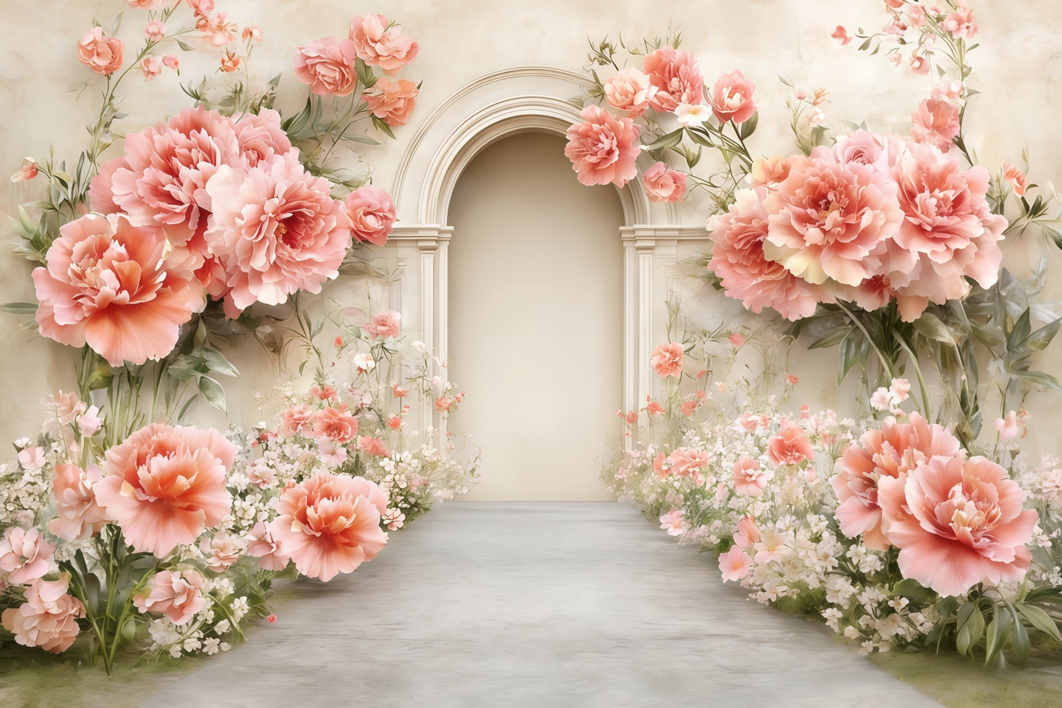 Carnation Mother's Day Backdrop Peach Blossom Archway Garden Mother's Day Backdrop CSH63-64