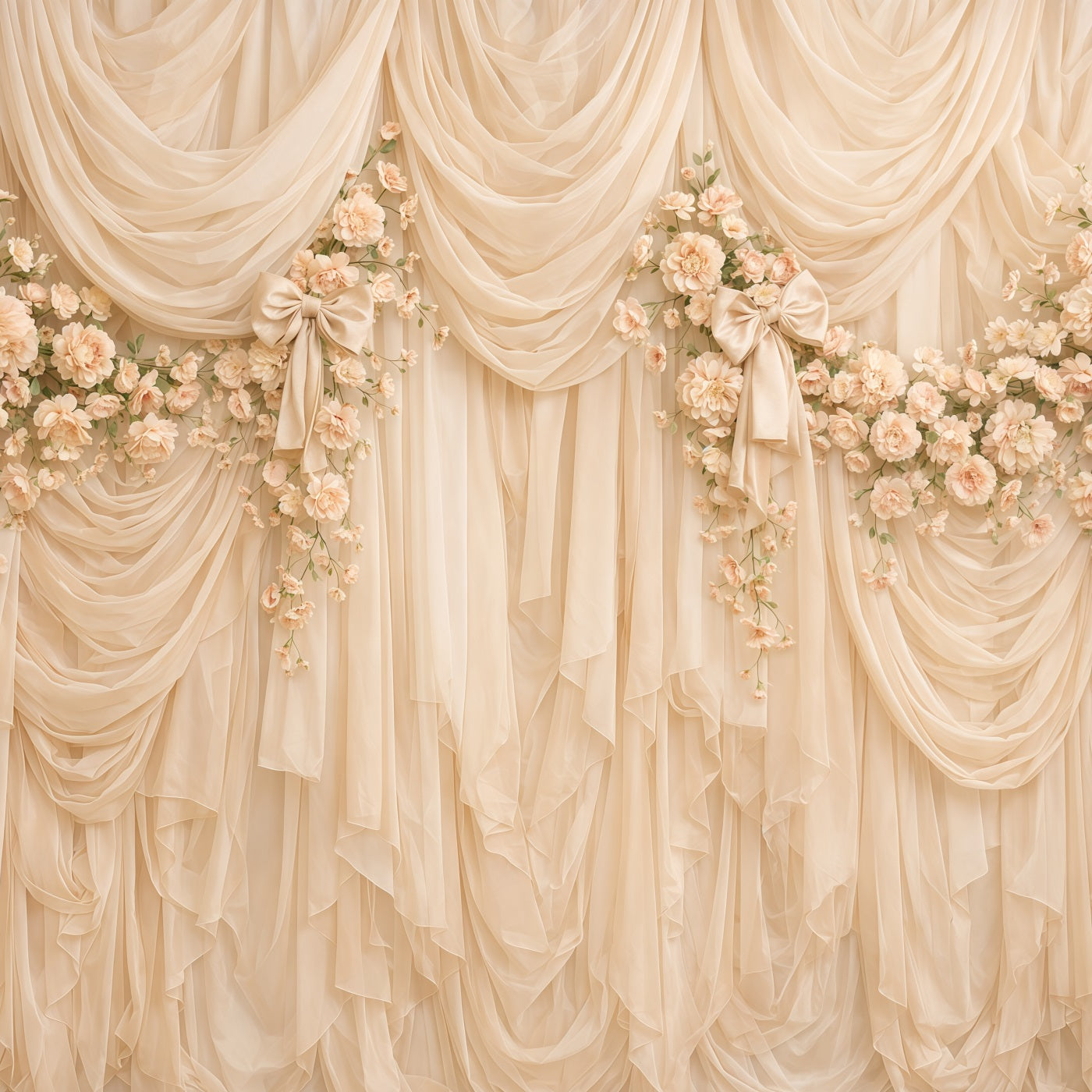 Ribbon Bow Mother's Day Backdrop Champagne Draped Floral Bow Mother's Day Backdrops CSH63-69