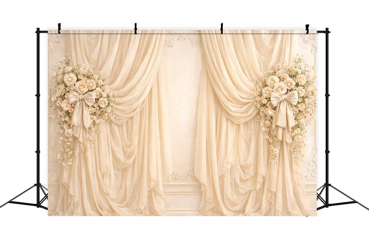 Ribbon Bow Mother's Day Backdrop Ivory Curtain Floral Bow Mother's Day Backdrops CSH63-70