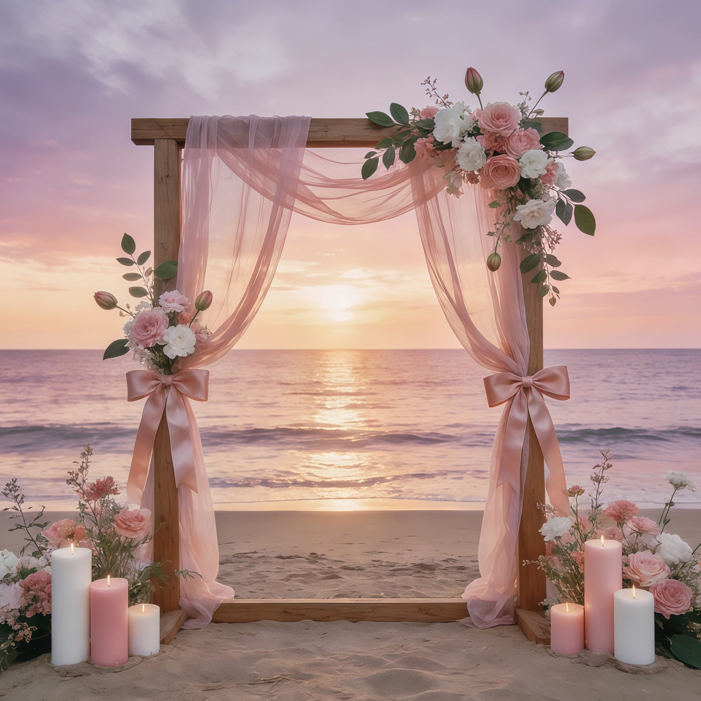 Ribbon Bow Mother's Day Backdrop Blush Coastal Sunset Floral Arch Mother's Day Backdrops CSH63-72