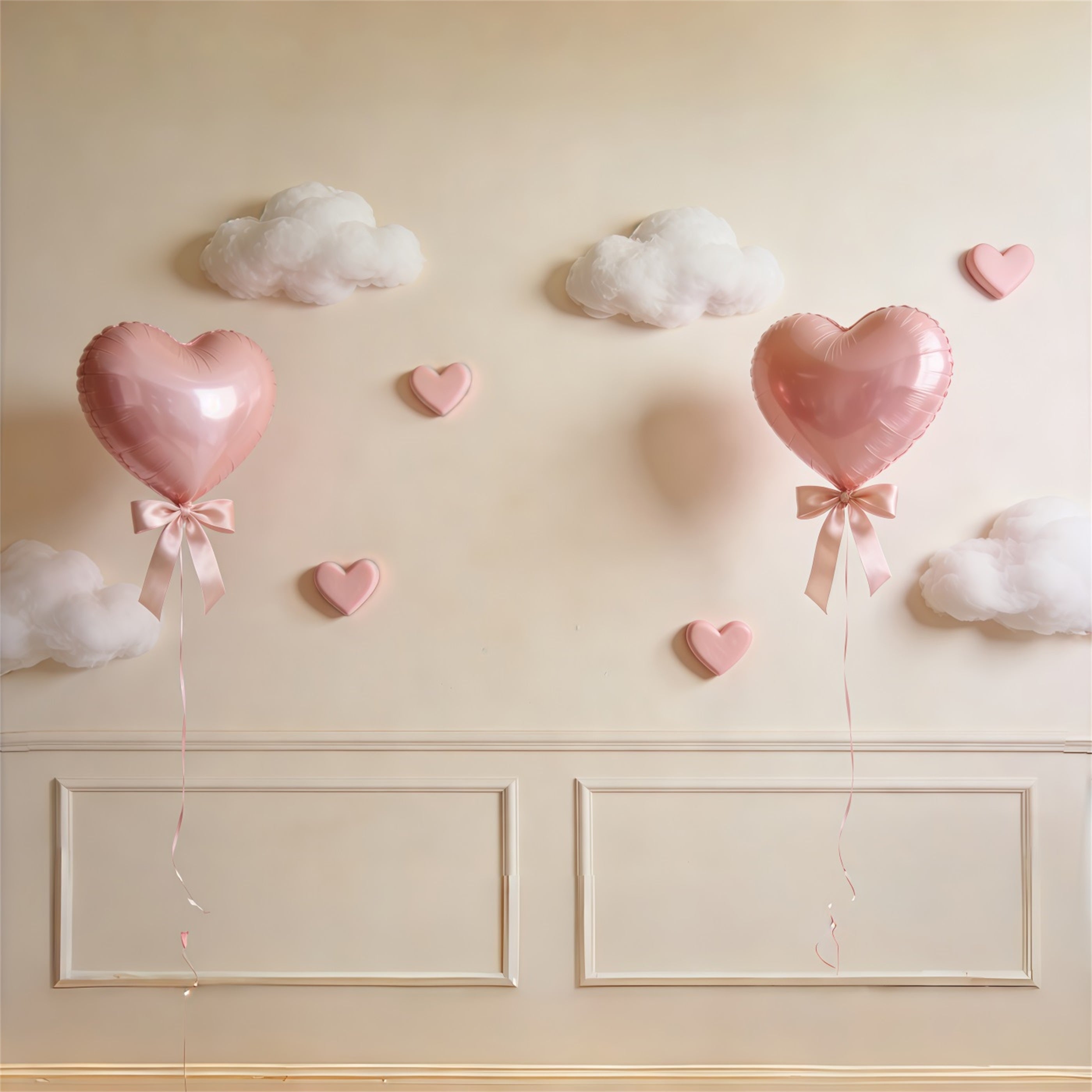 Ribbon Bow Mother's Day Backdrop Pink Heart Balloon Cloud Wall Mother's Day Backdrops CSH63-74