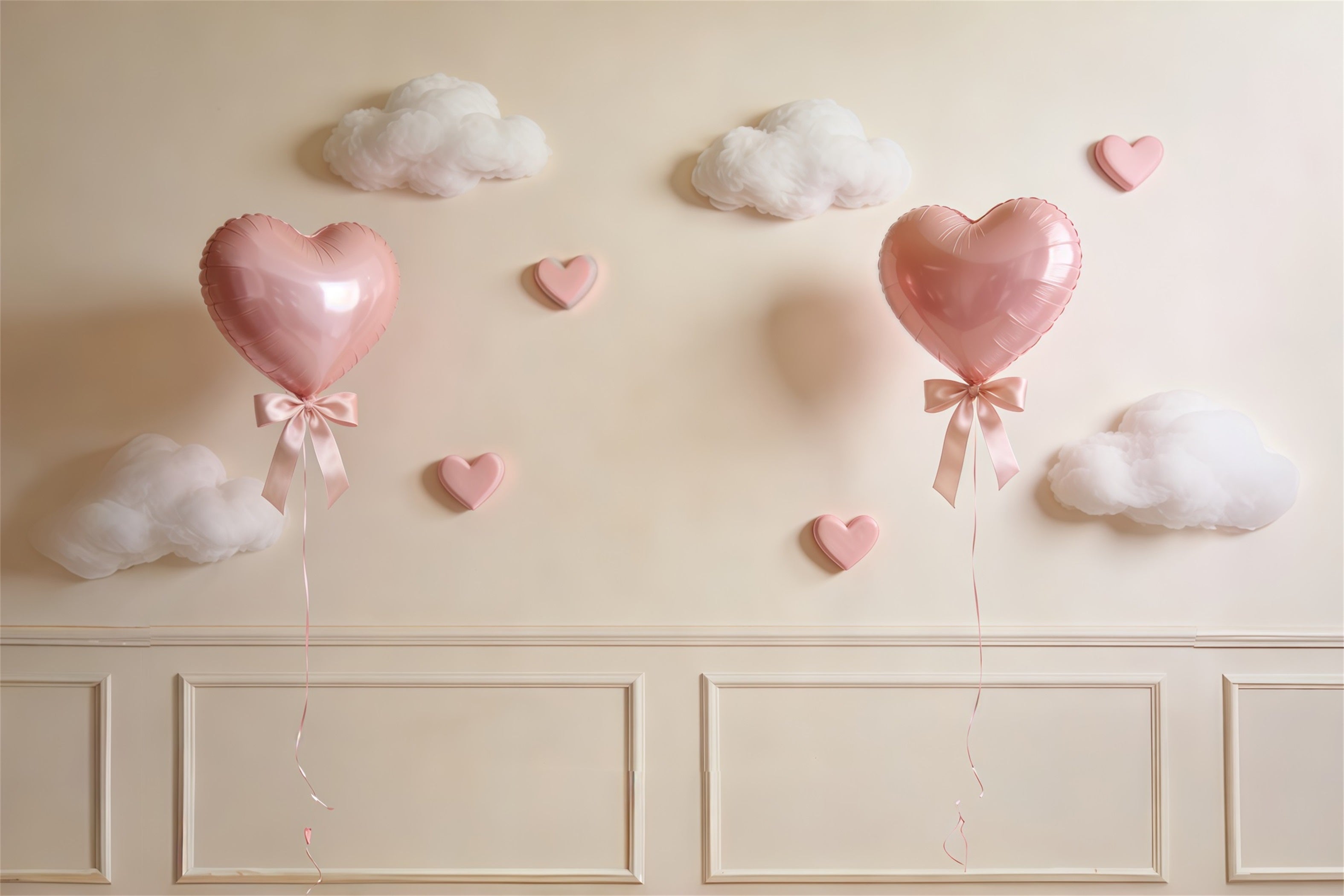 Ribbon Bow Mother's Day Backdrop Pink Heart Balloon Cloud Wall Mother's Day Backdrops CSH63-74
