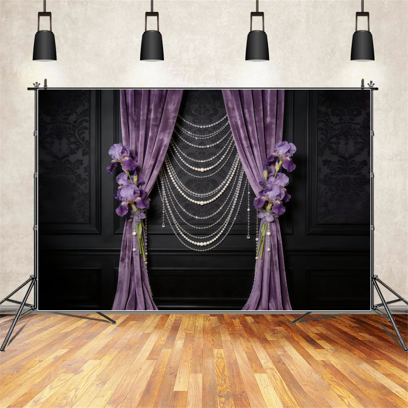 Sheer Curtains Mother's Day Backdrop Lavender Velvet Pearl Iris Curtains Mothers Day Backdrops CSH63-77