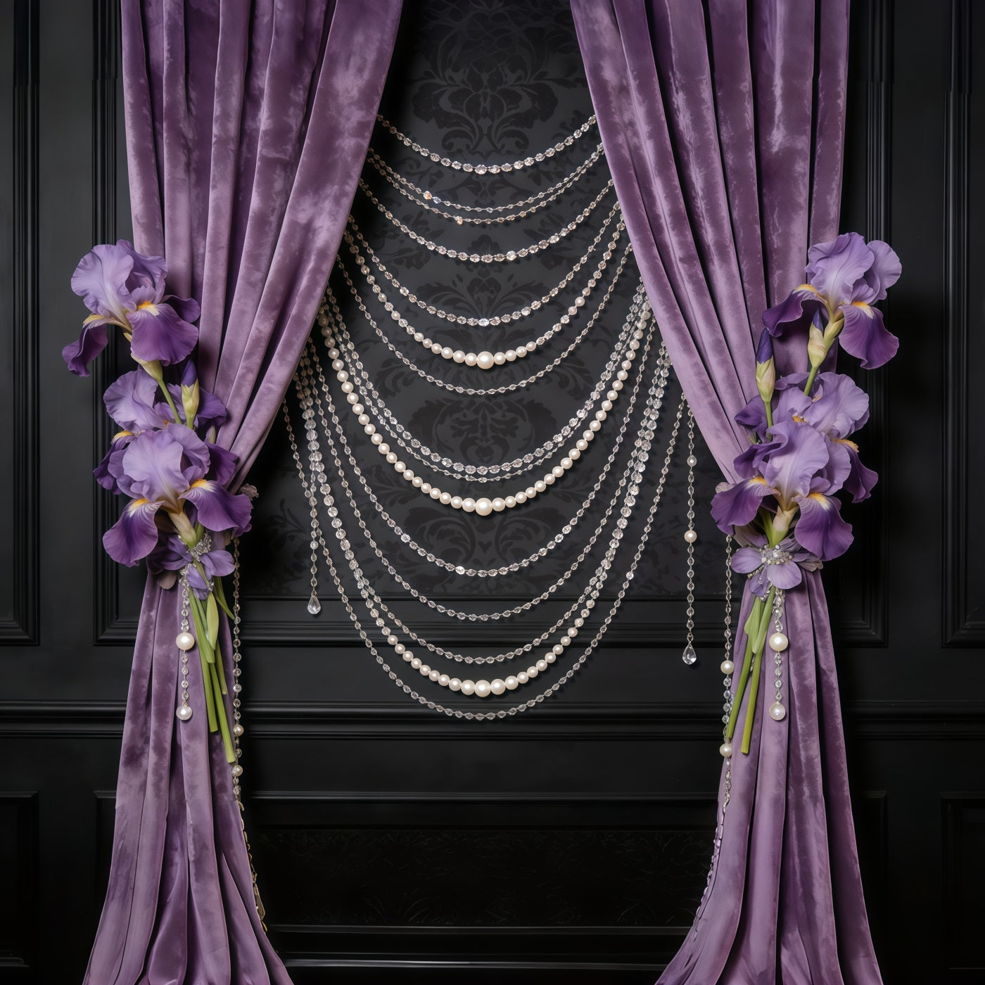 Sheer Curtains Mother's Day Backdrop Lavender Velvet Pearl Iris Curtains Mothers Day Backdrops CSH63-77