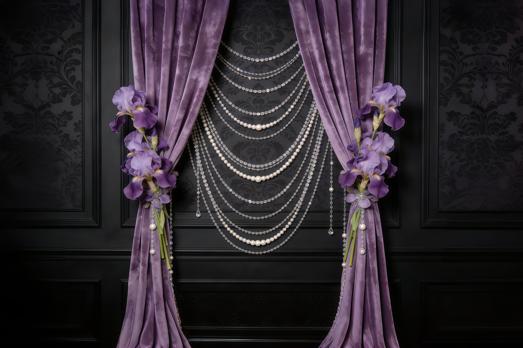Sheer Curtains Mother's Day Backdrop Lavender Velvet Pearl Iris Curtains Mothers Day Backdrops CSH63-77