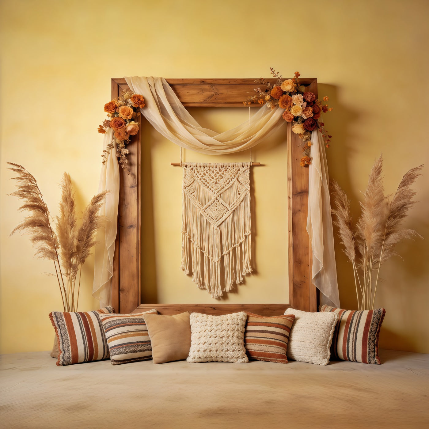 Photo Frame Mother's Day Backdrop Rustic Boho Macrame Arch Mothers Day Photo Backdrop CSH63-79