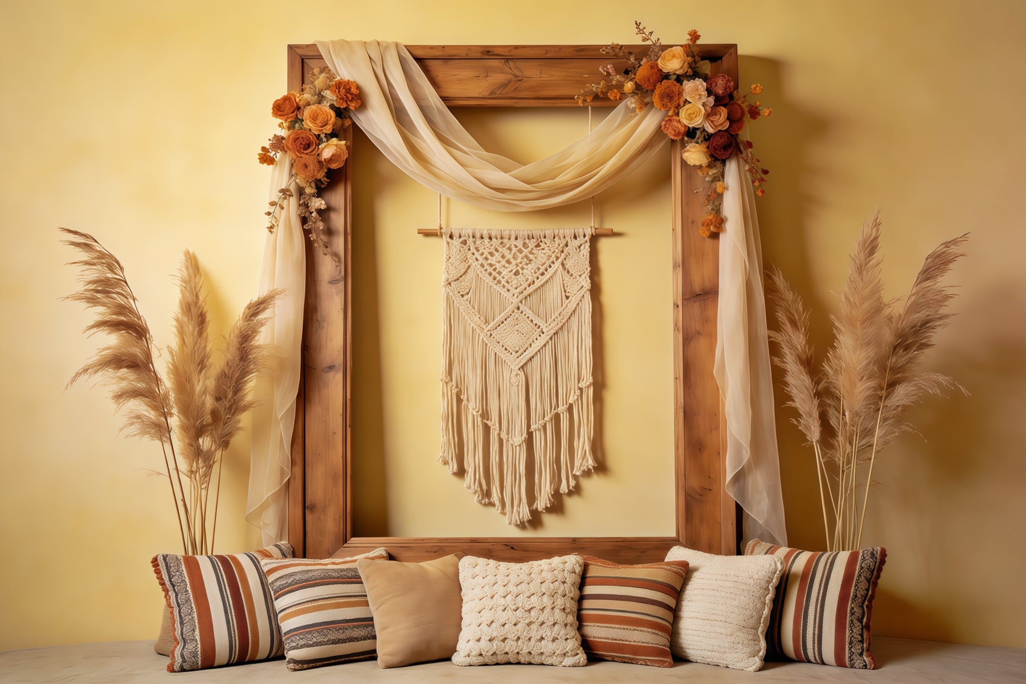 Photo Frame Mother's Day Backdrop Rustic Boho Macrame Arch Mothers Day Photo Backdrop CSH63-79