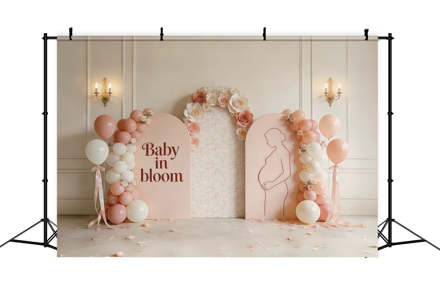 Mother Daughter Silhouette Mother's Day Backdrop Blush Floral Balloon Arch Mother Day Backdrop CSH63-82