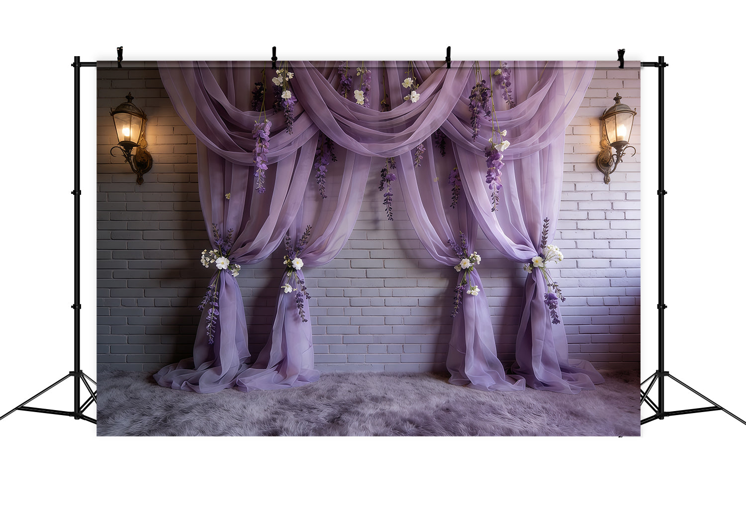 Lavender Flowers Purple Drapes Floral Wall Elegance Happy Mother's Day Backdrop CSH63-84
