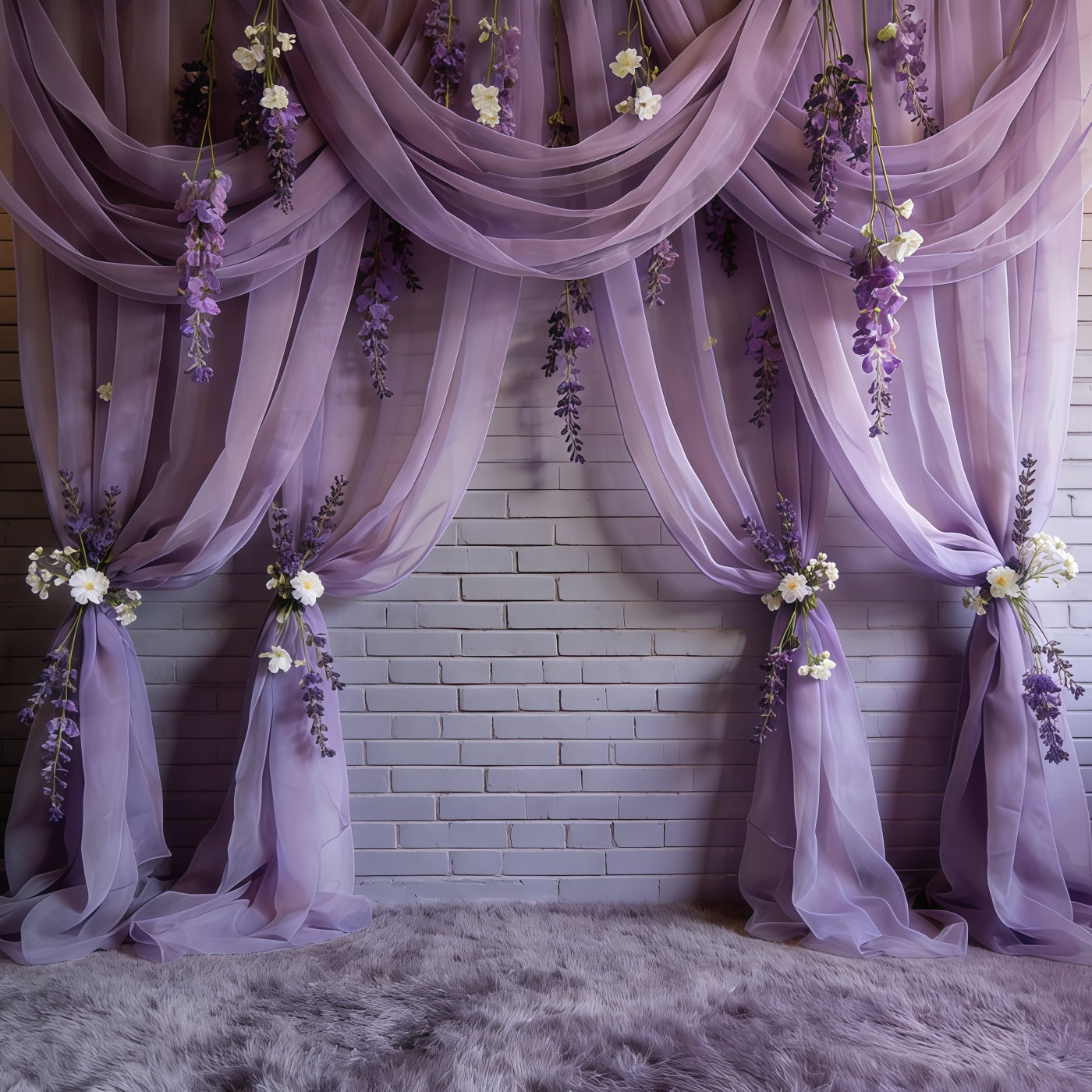 Lavender Flowers Purple Drapes Floral Wall Elegance Happy Mother's Day Backdrop CSH63-84