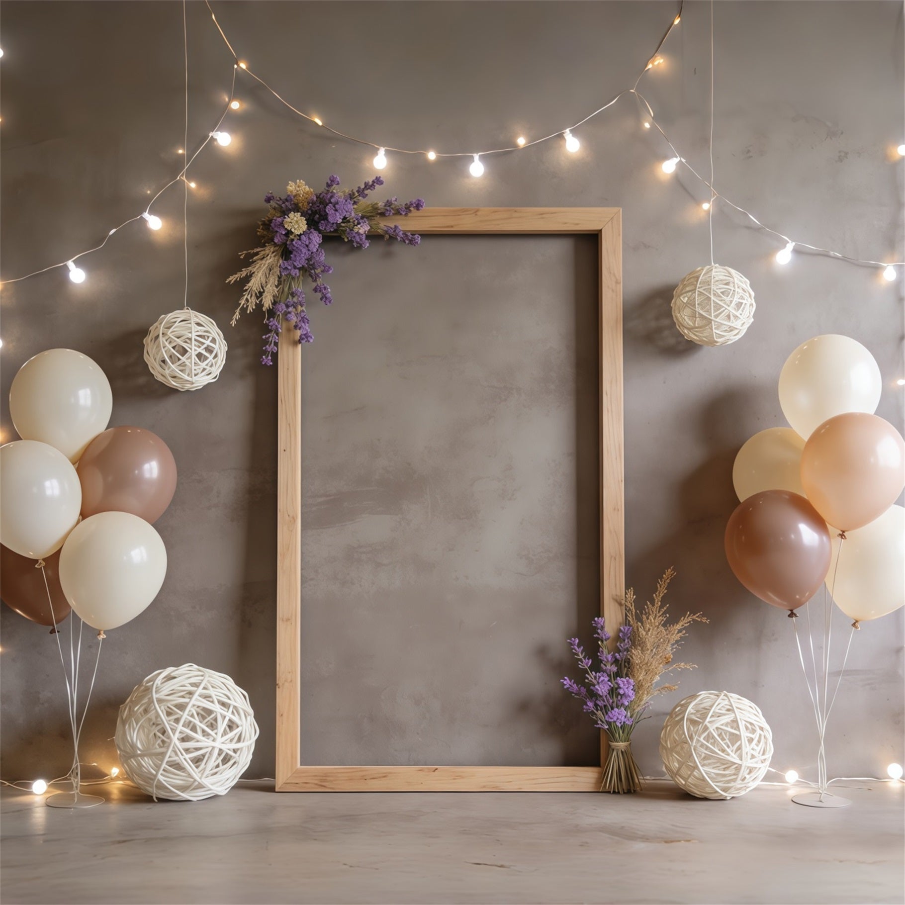 Lavender Bouquet Rustic Frame Balloon Fairy Lights Happy Mother's Day Backdrop CSH63-85