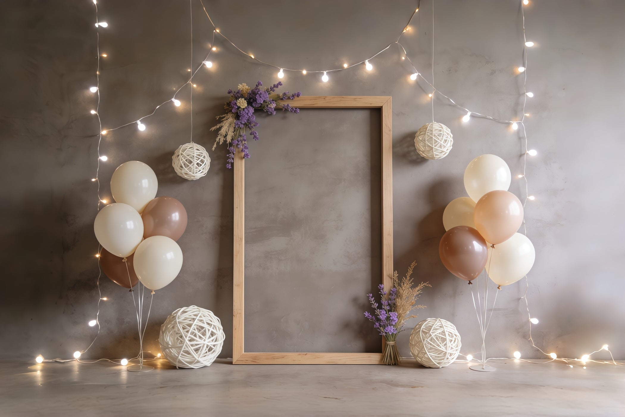 Lavender Bouquet Rustic Frame Balloon Fairy Lights Happy Mother's Day Backdrop CSH63-85