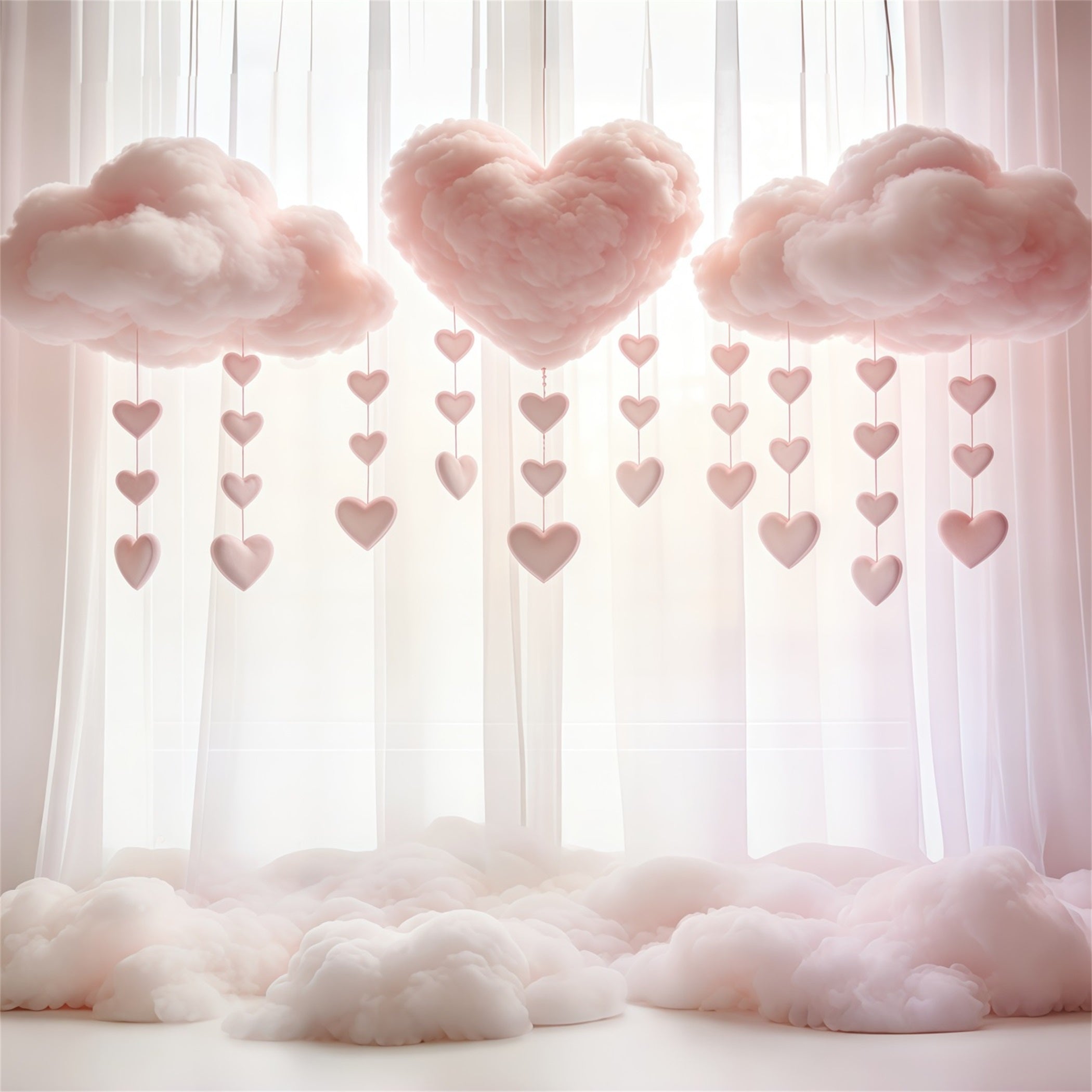 Heart Clouds Dreamy Pink Clouds Curtain Happy Mother's Day Backdrop CSH63-86