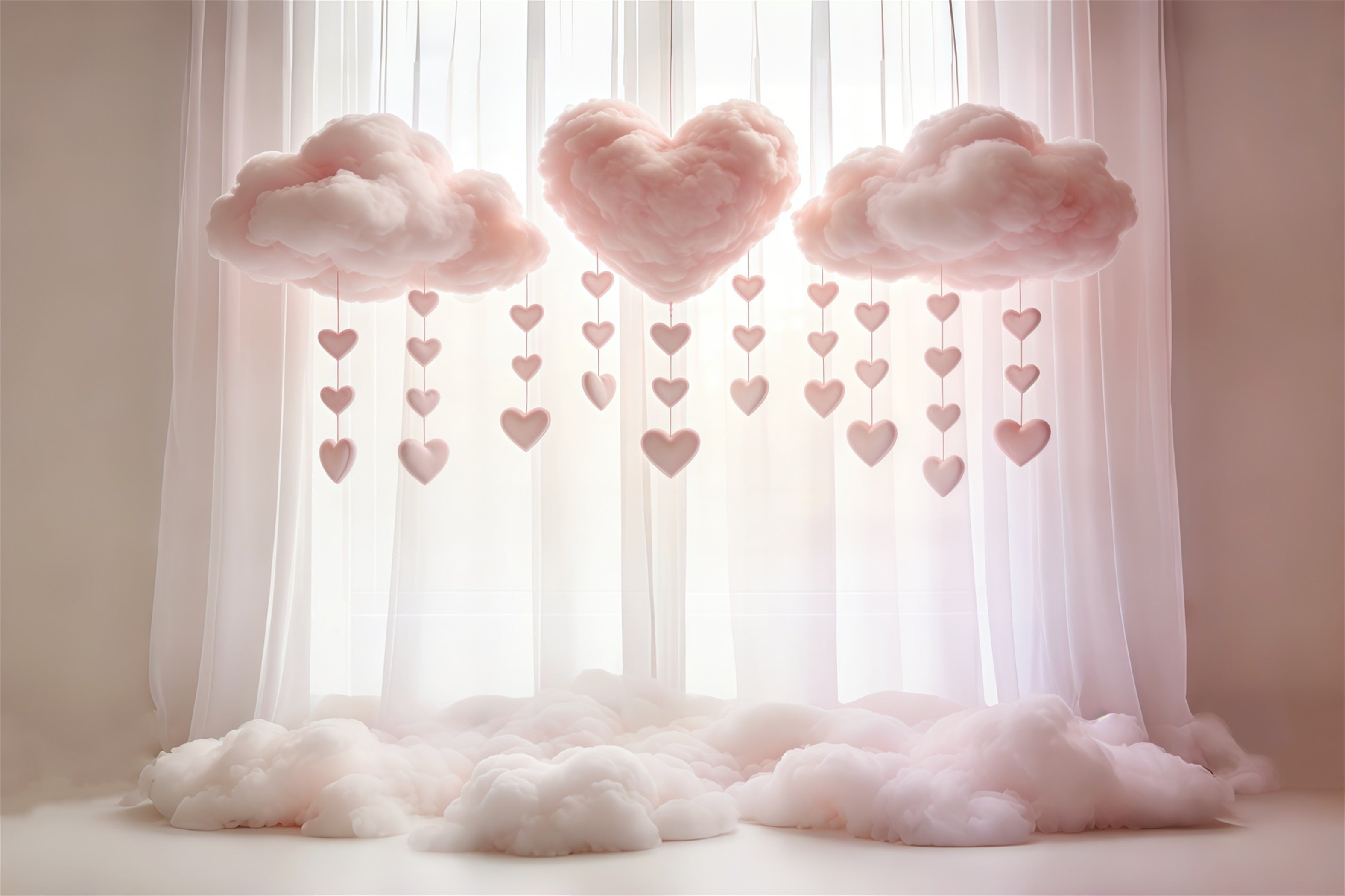 Heart Clouds Dreamy Pink Clouds Curtain Happy Mother's Day Backdrop CSH63-86