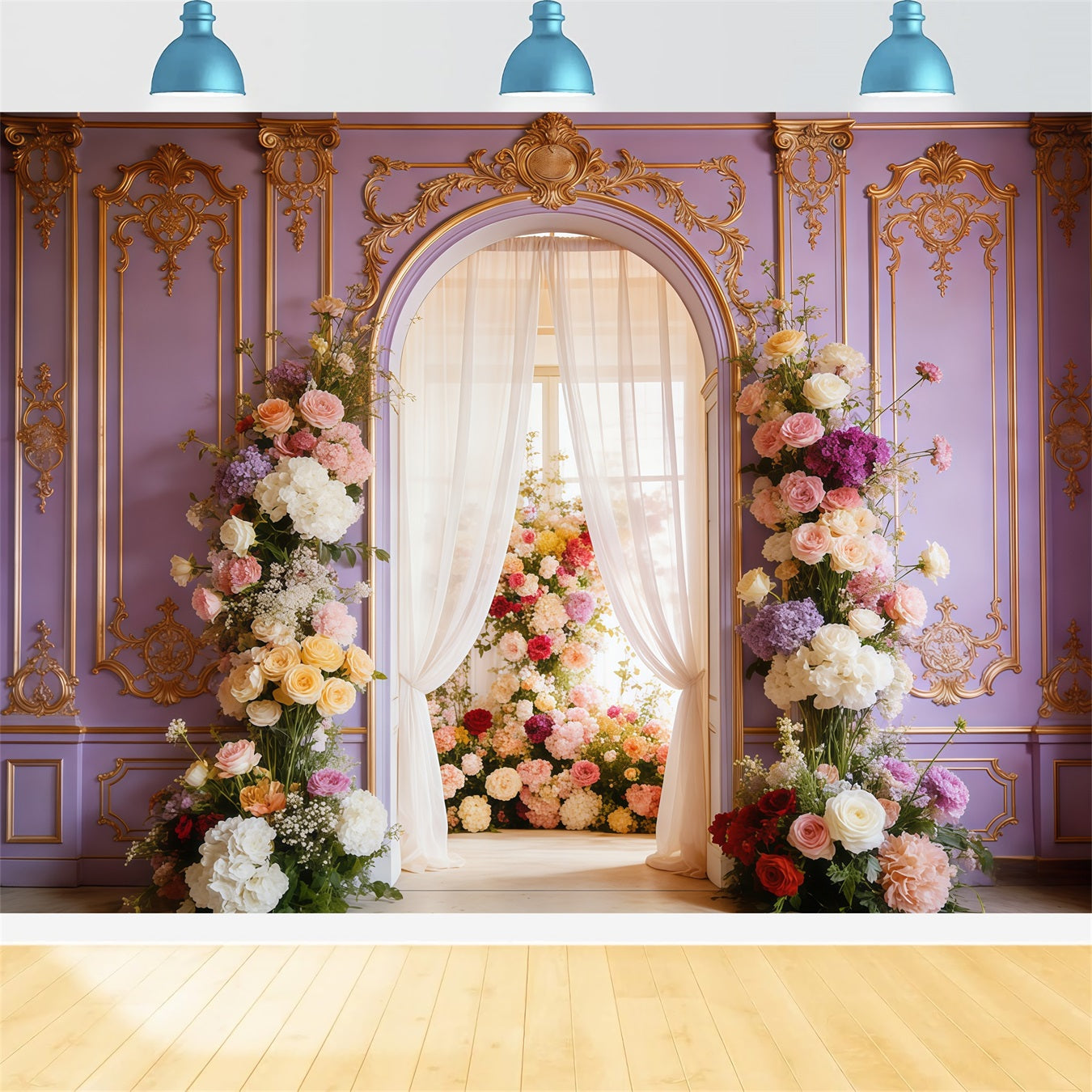 Rococo Floral Mother's Day Backdrop Lavender Palace Bloom Archway Mother's Day Photoshoot Backdrop CSH63-88
