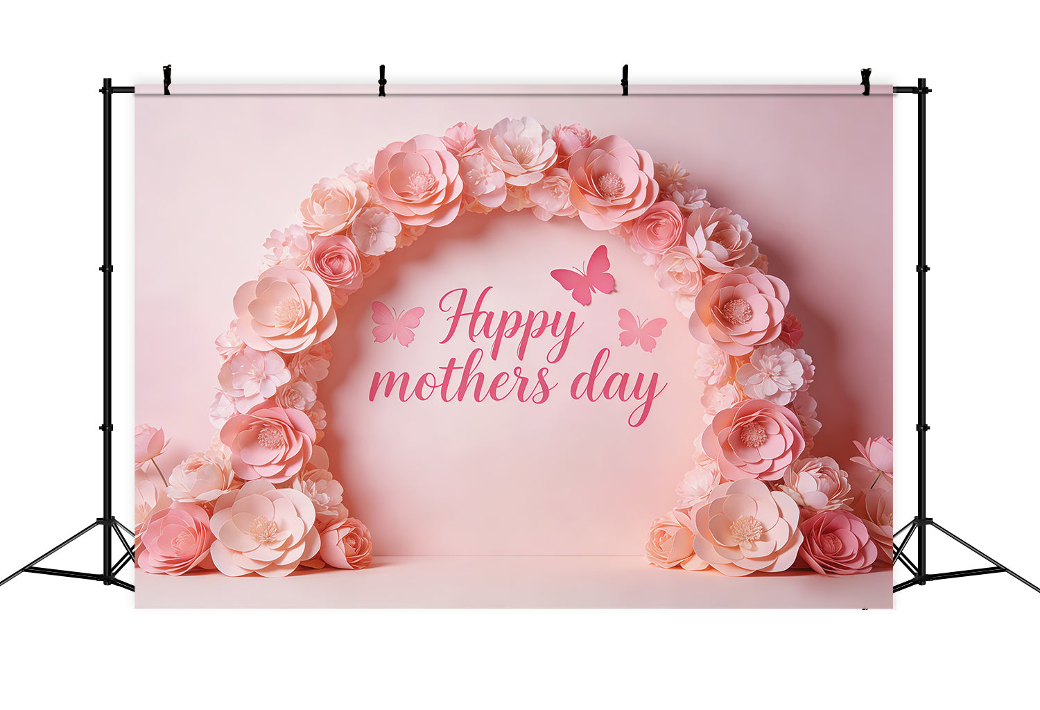 Mother's Day Backdrop For Church Pink Paper Flower Butterfly Arch Photo Backdrops For Mothers Day CSH63-90