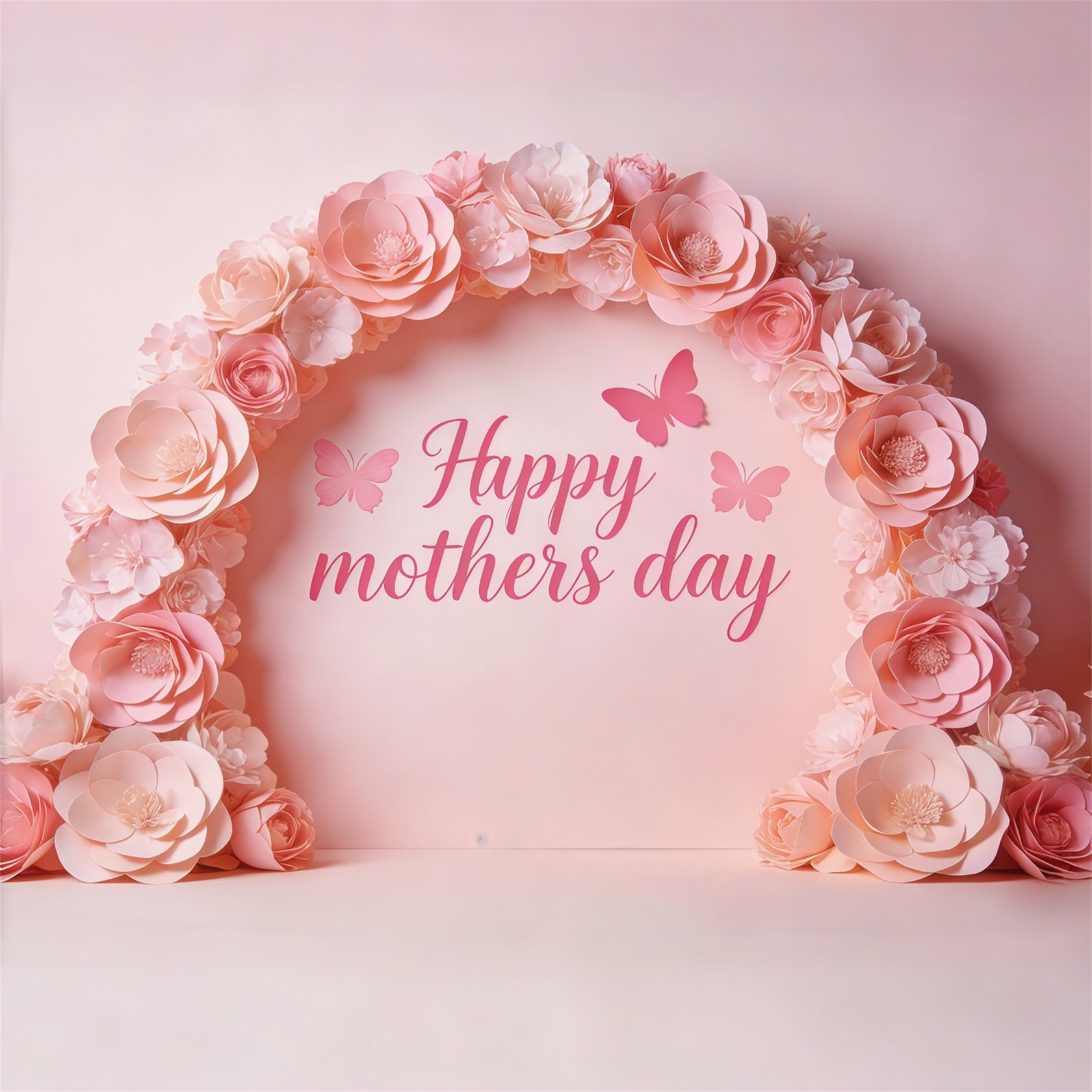 Mother's Day Backdrop For Church Pink Paper Flower Butterfly Arch Photo Backdrops For Mothers Day CSH63-90