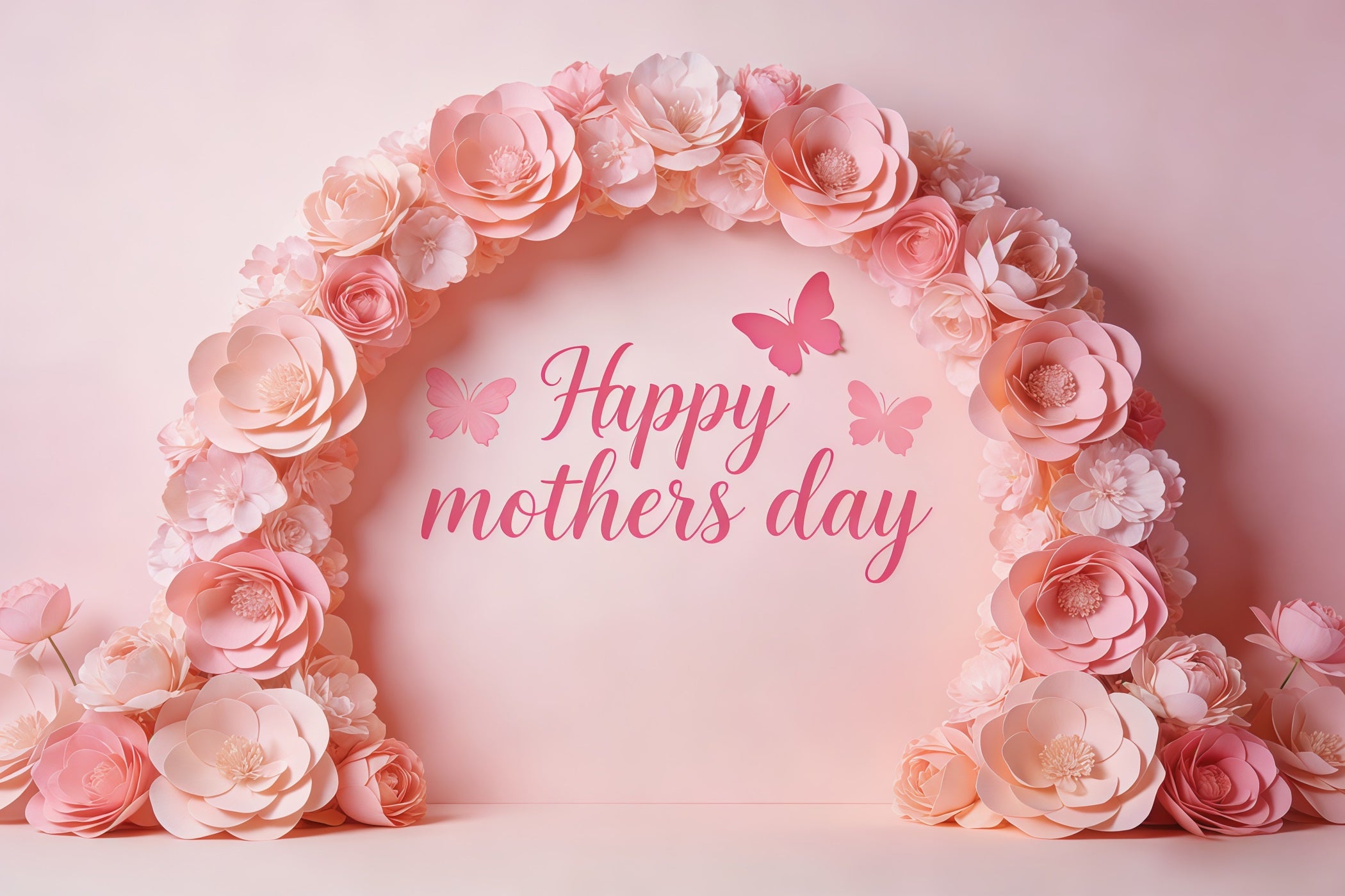 Mother's Day Backdrop For Church Pink Paper Flower Butterfly Arch Photo Backdrops For Mothers Day CSH63-90