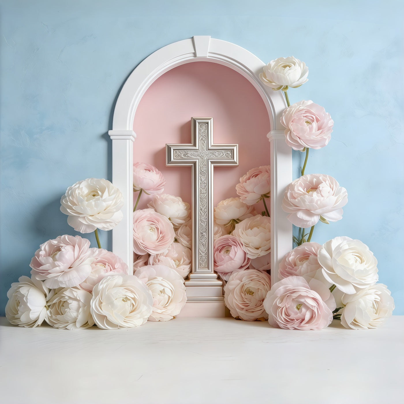 Mothers Day Backdrop For Church Pastel Floral Cross Arch Backdrop Mother's Day CSH63-92