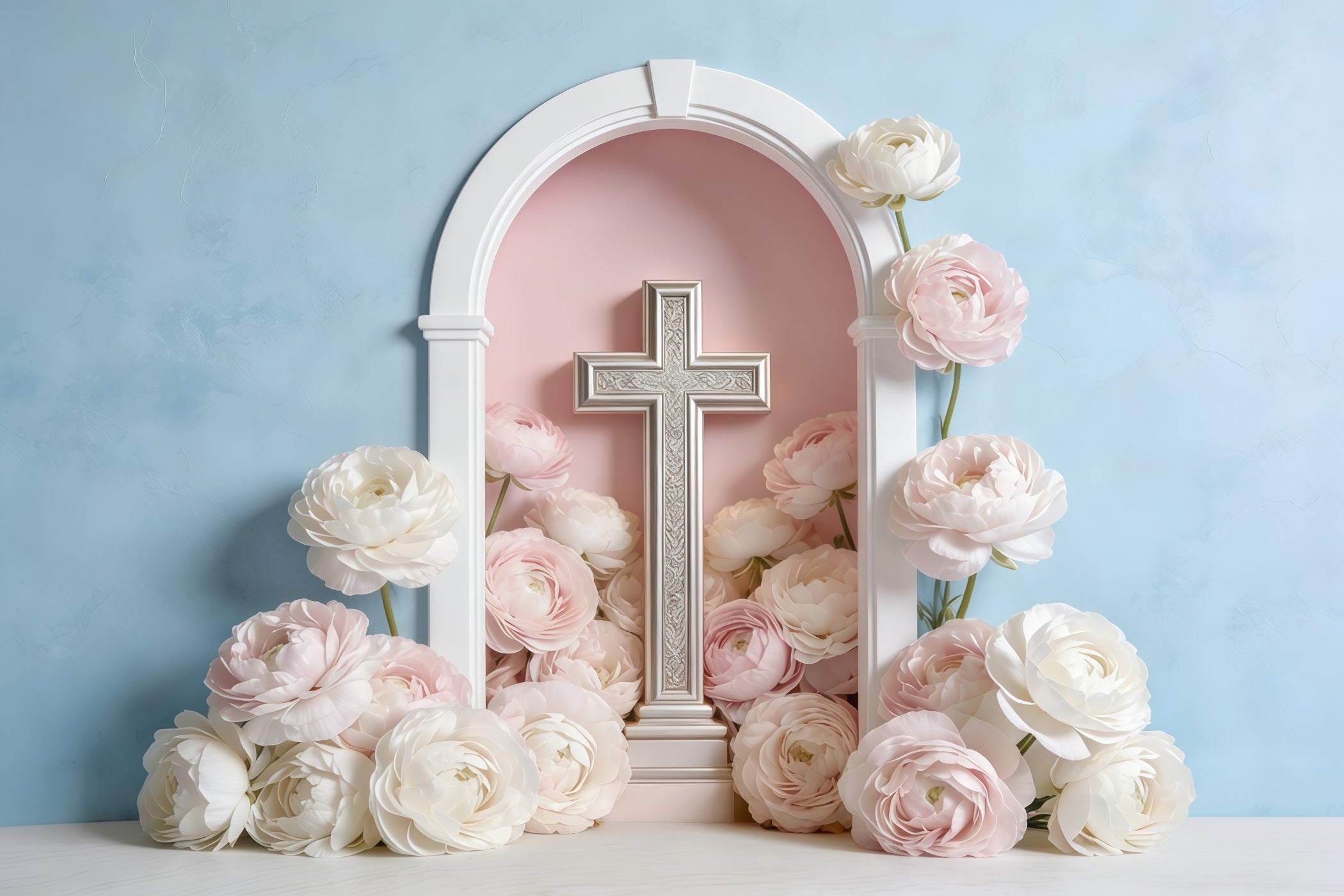 Mothers Day Backdrop For Church Pastel Floral Cross Arch Backdrop Mother's Day CSH63-92