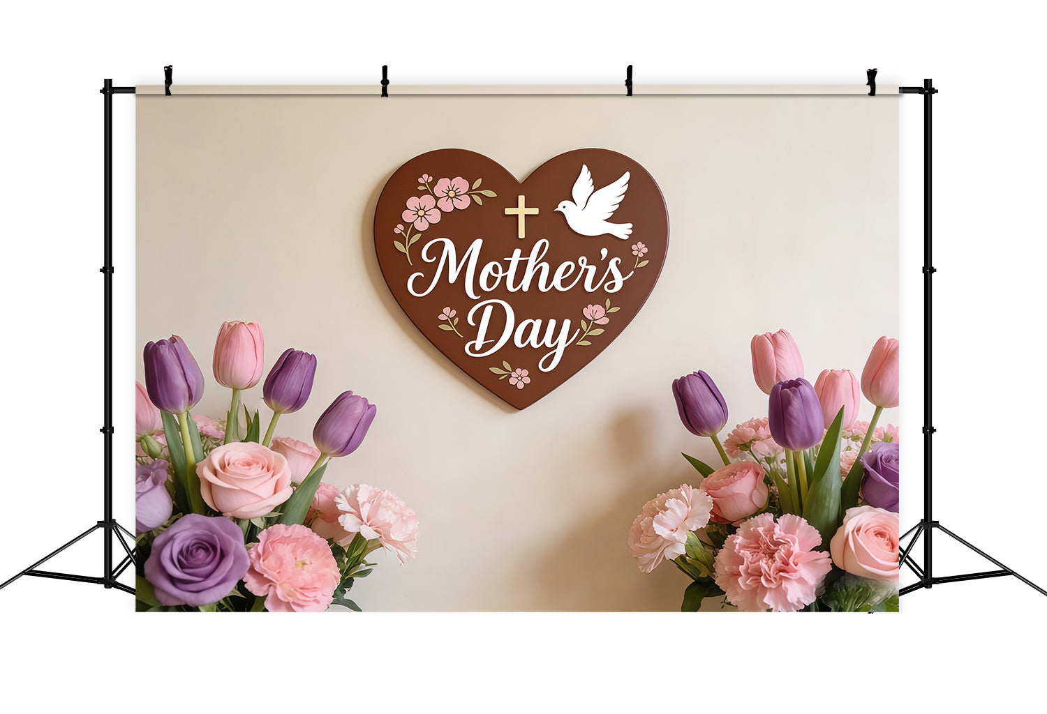 Church Mother's Day Photo Backdrop Faith Heart Tulip Floral Plaque Photo Backdrop For Mothers Day CSH63-98