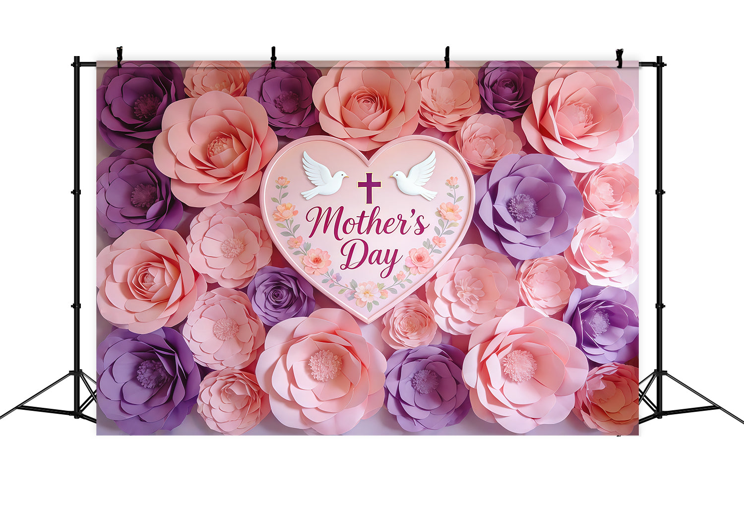 Church Mother's Day Photo Backdrop Blush Lavender Heart Flower Wall Photo Backdrop For Mothers Day CSH63-99