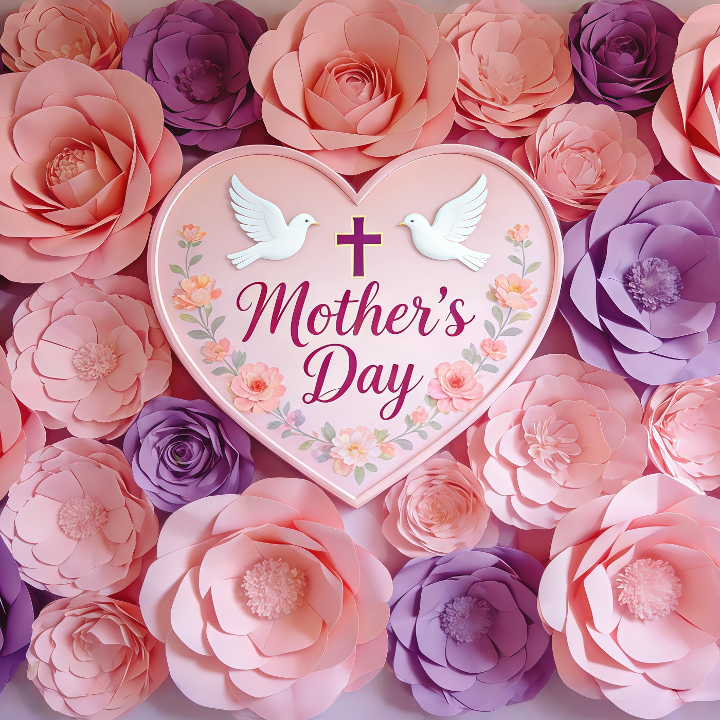 Church Mother's Day Photo Backdrop Blush Lavender Heart Flower Wall Photo Backdrop For Mothers Day CSH63-99