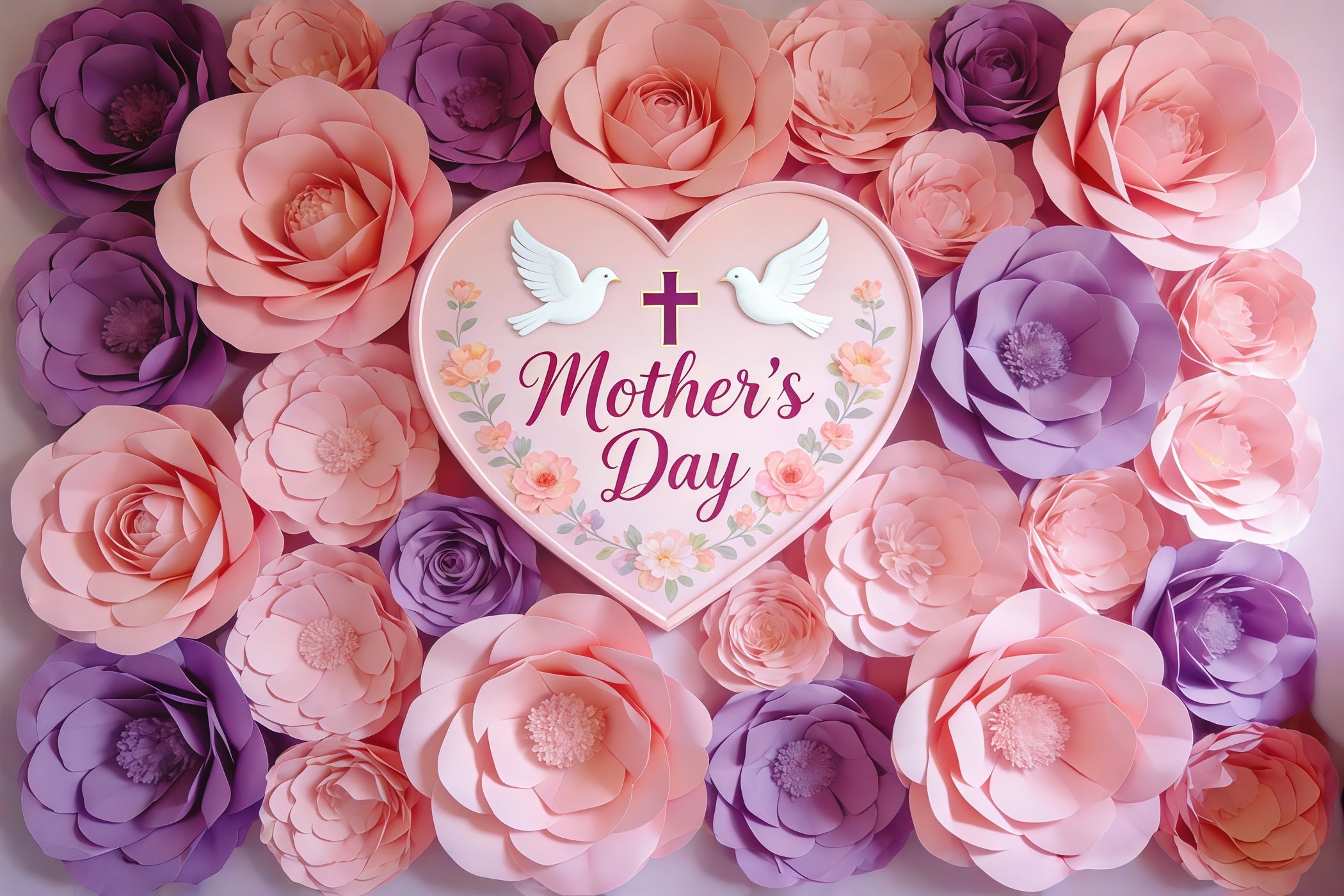 Church Mother's Day Photo Backdrop Blush Lavender Heart Flower Wall Photo Backdrop For Mothers Day CSH63-99