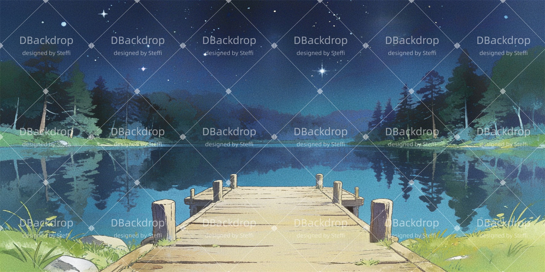 Stage Backdrop Nighttime Quiet Riverbank Scenery Backdrops For Theater CSH63-T17