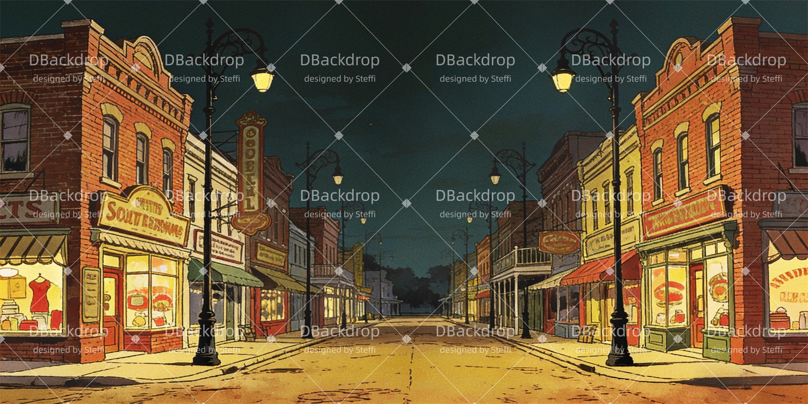 Stage Backdrop Southern Village Street Scene Movie Theater Backdrop CSH63-T19