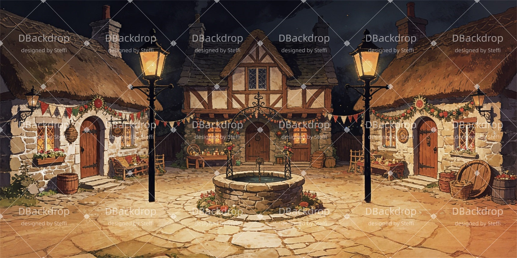 Stage Backdrop Scottish Village Market Theater Backdrop CSH63-T2
