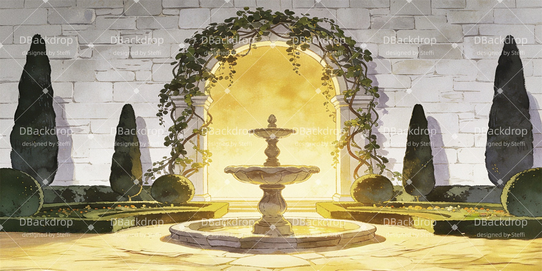 Stage Backdrop Royal Garden Archway Theater Backdrops For Sale CSH63-T23