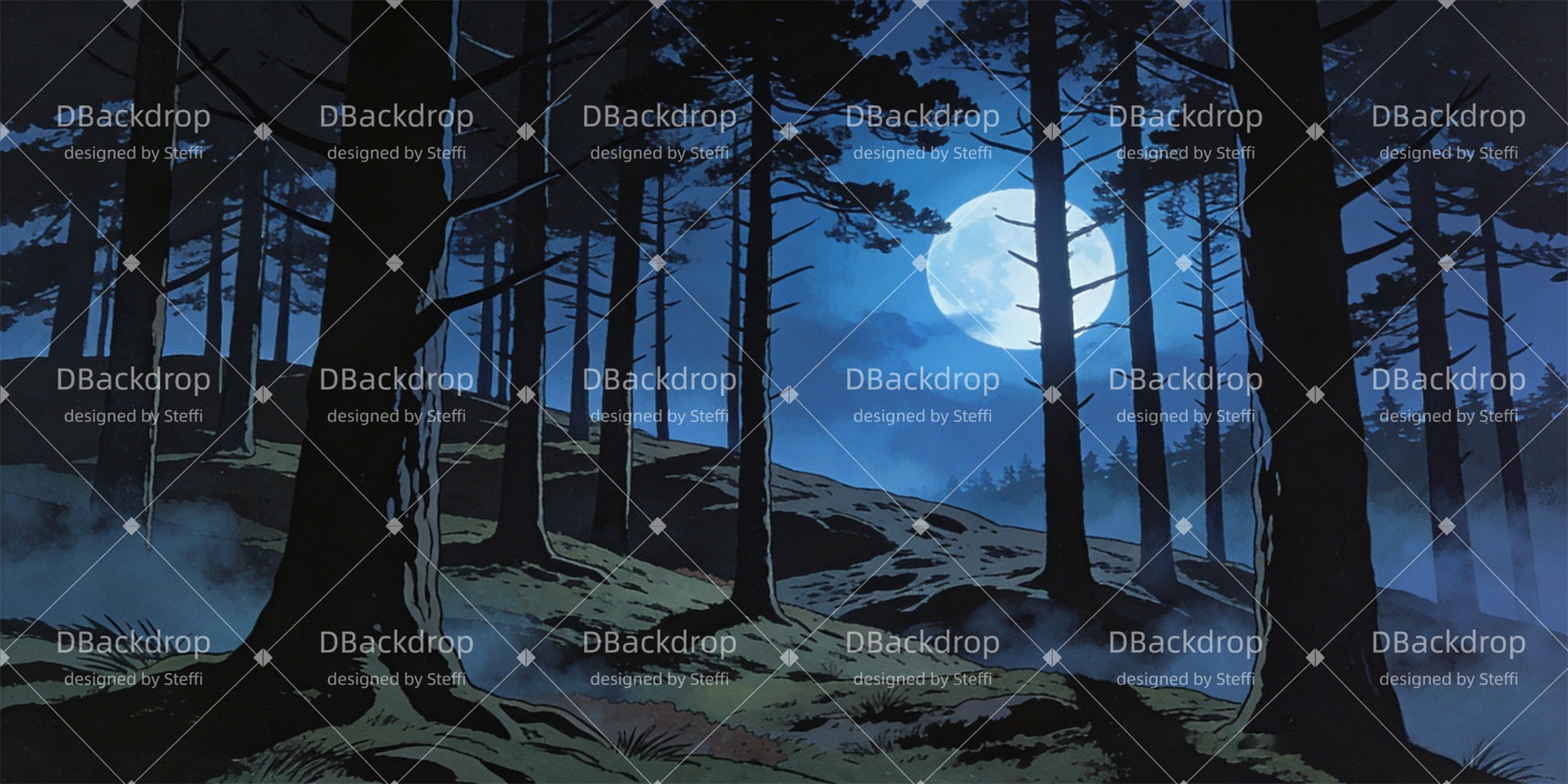 Forest Stage Backdrop Moonlit Forest Theater Backdrop CSH63-T8