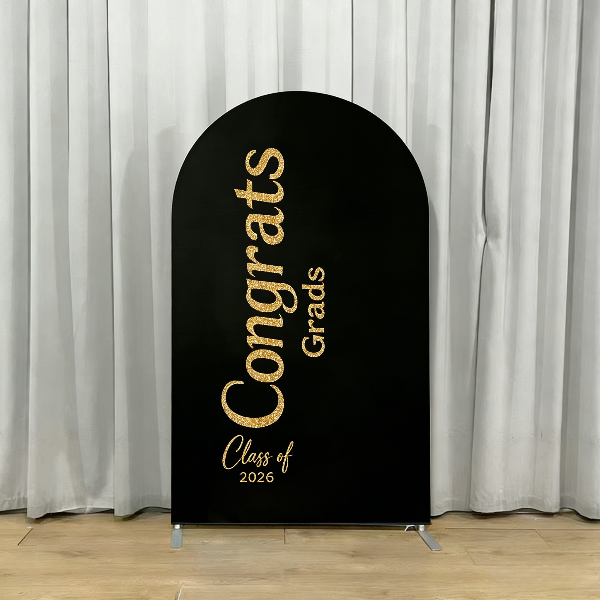 Graduation Ceremony Backdrop Black Gold Glitter Vertical Graduation Event Backdrop CSH64-10