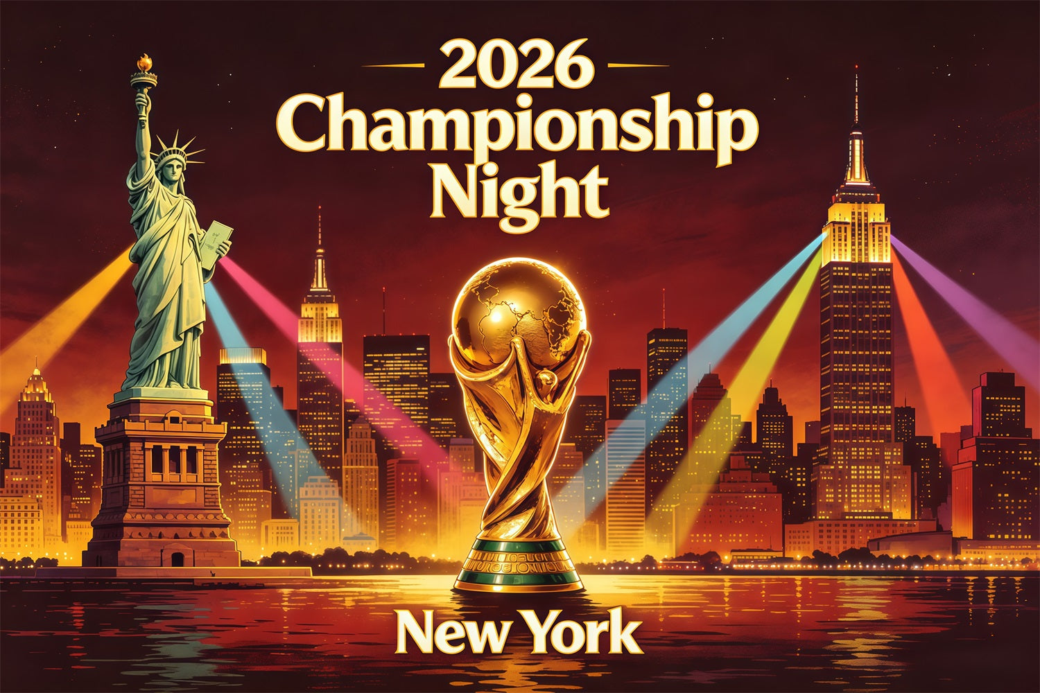 2026 Soccer  Watch Party Backdrop New York Skyline Trophy Spotlight Championship Viewing Party Backdrop CSH64-100